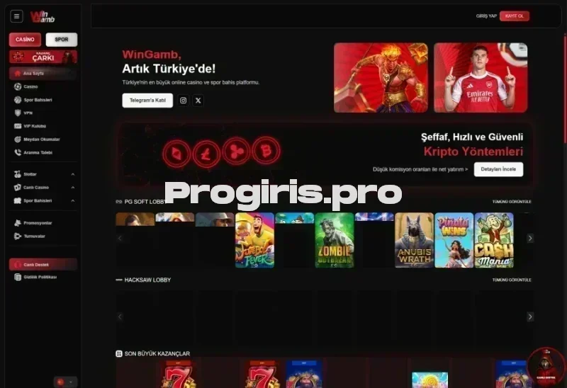 Wingamb ana sayfa görünümü