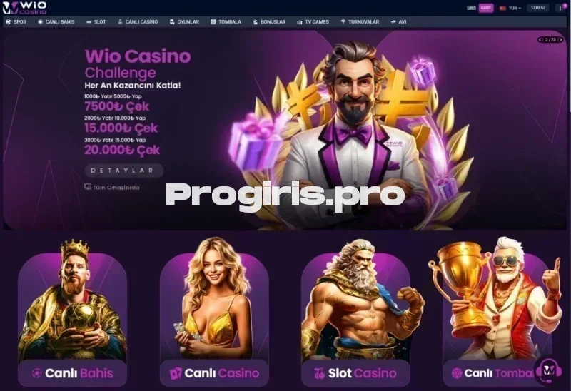 WioCasino ana sayfa görünümü