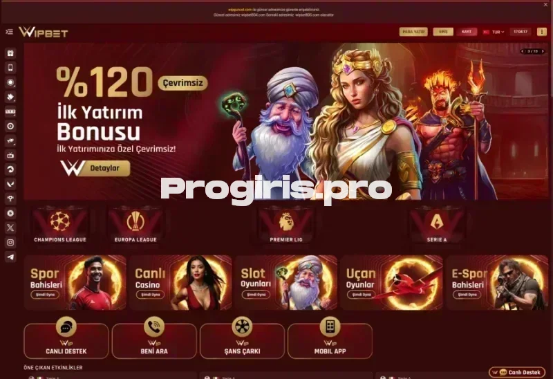 Wipbet ana sayfa görünümü