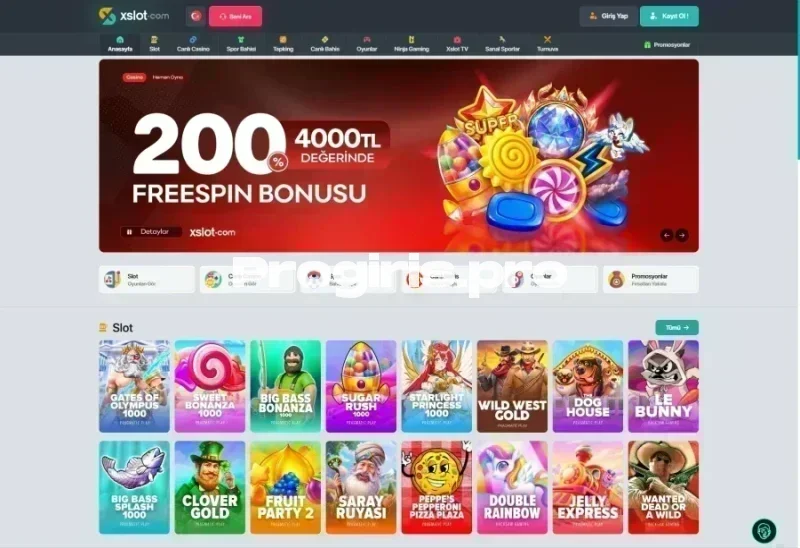 Xslot ana sayfa görünümü