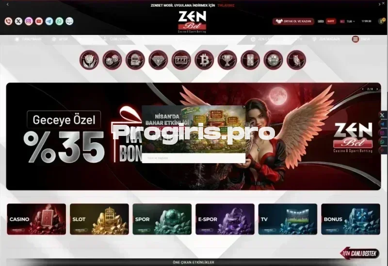 Zenbet ana sayfa görünümü